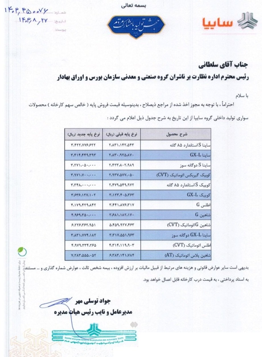 افزایش قیمت سایپا