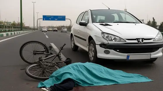 تصادف مرگبار در تهران؛ برخورد پژو ۲۰۶ با دوچرخه‌سوار